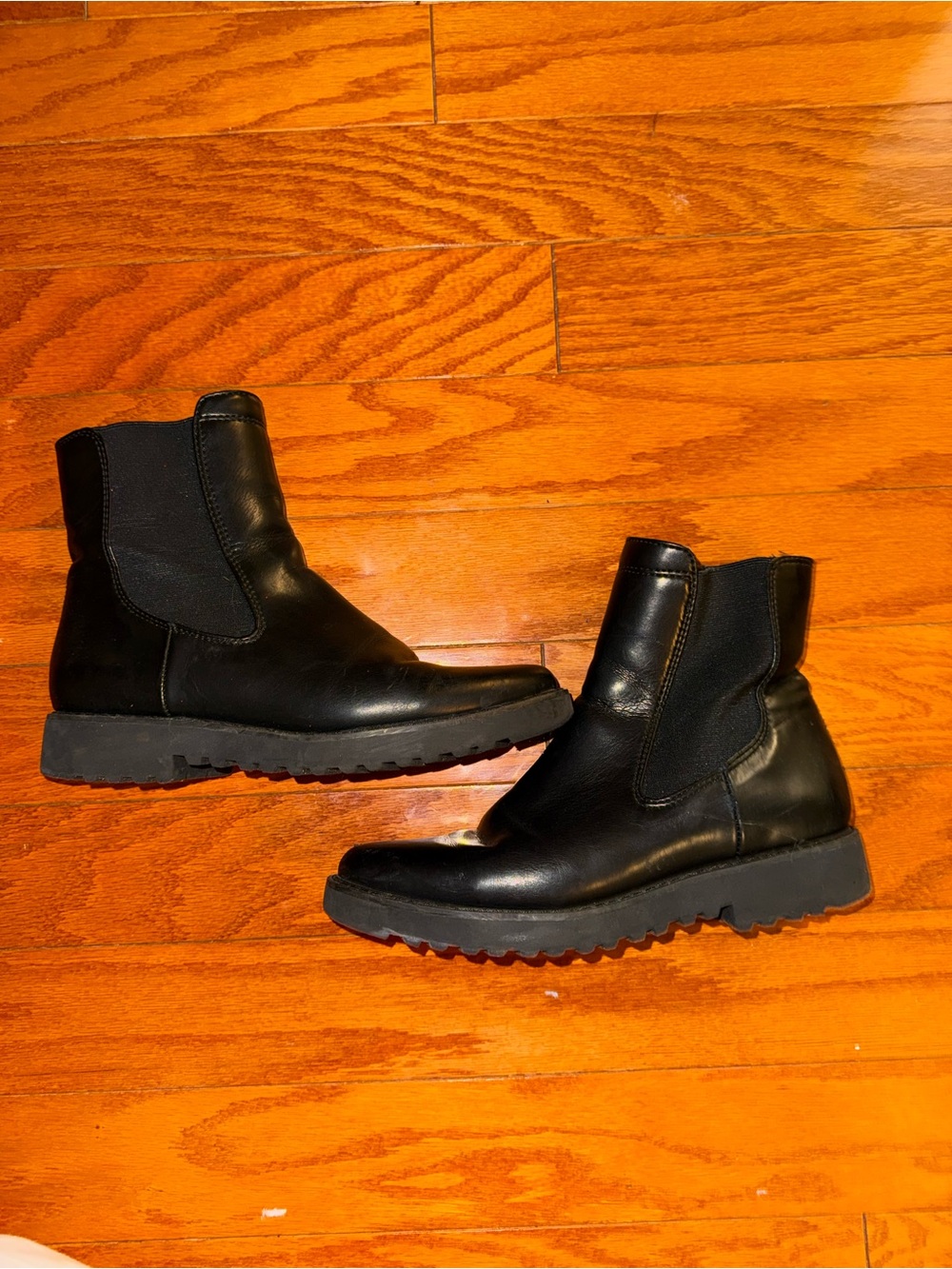 Black Leather Boots with Elastic Side Panels